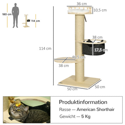Cat Tree Climbing Tower – 45"" with hammock and bed