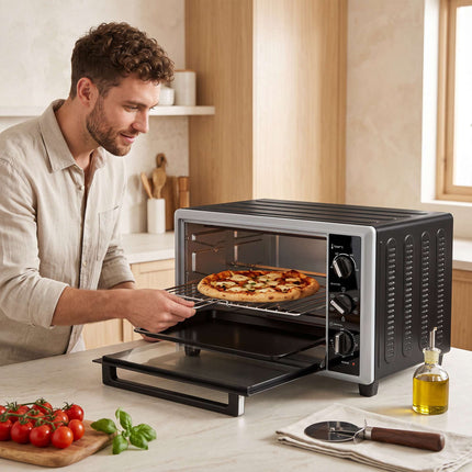 46L Mini Oven with Convection, Rotisserie, Timer, Black