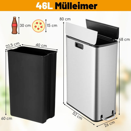 46L Stainless Steel Trash Can with Soft-Close Lid