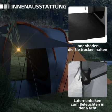 4-6 Person Tunnel Tent, 2 Bedrooms, Waterproof 2000mm