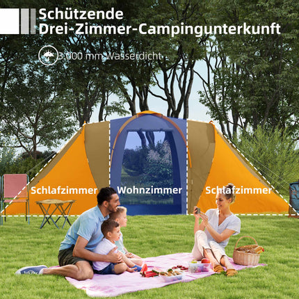 4-6 Person Tunnel Tent, 2 Bedrooms, Waterproof 2000mm