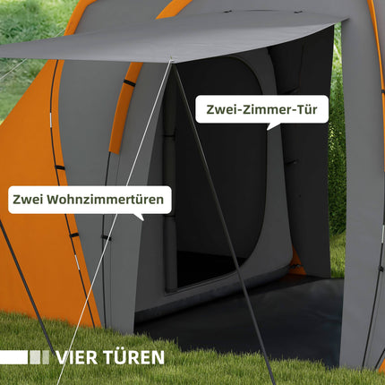 4-6 Person Tunnel Tent, 2 Bedrooms, Waterproof 2000mm