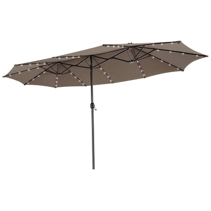 470cm Large Double Patio Umbrella with 48 Solar LED Lights & Crank Outdoor Umbrella Brown