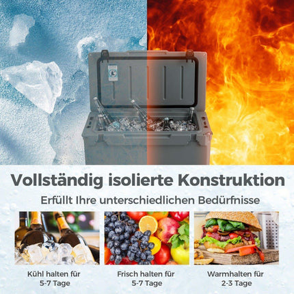 47L insulated box cool box portable heat container with bottle opener and drainage system 69 x 37 x 42 cm gray