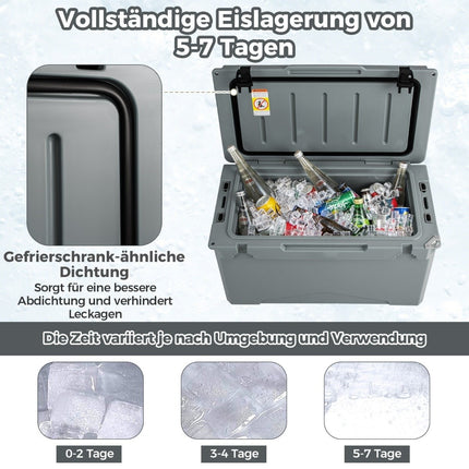 47L insulated box cool box portable heat container with bottle opener and drainage system 69 x 37 x 42 cm gray