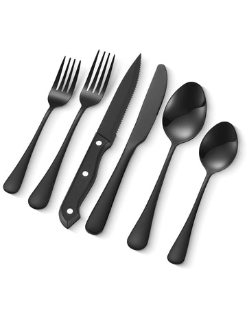 48-Piece Black Stainless Steel Flatware Set, Service for 8