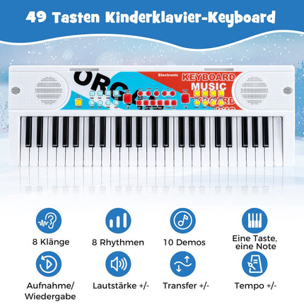 49-Key Kids Keyboard, 8 Rhythms & Sounds, White