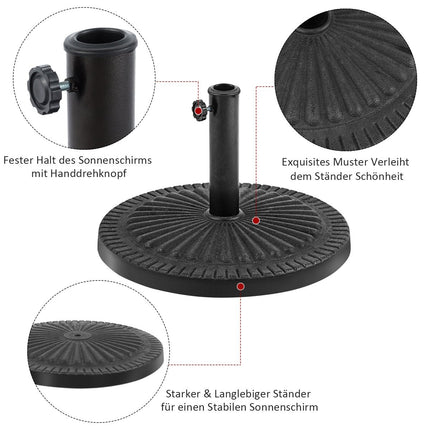 49cm Parasol Base Robust Round Umbrella Holder with Locking Knob Thick Iron Rod