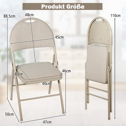 4 Beige Folding Chairs, Metal Frame, Padded Seat