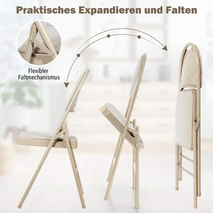 4 Beige Folding Chairs, Metal Frame, Padded Seat