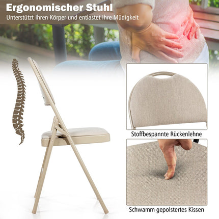 4 Beige Folding Chairs, Metal Frame, Padded Seat