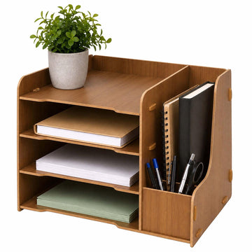 4-Compartment MDF Desk Organiser Tray, Dark Brown