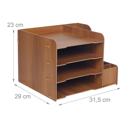4-Compartment MDF Desk Organiser Tray, Dark Brown