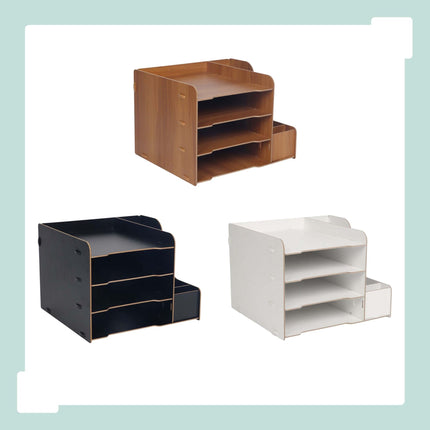 4-Compartment MDF Desk Organiser, Wood-Effect Finish