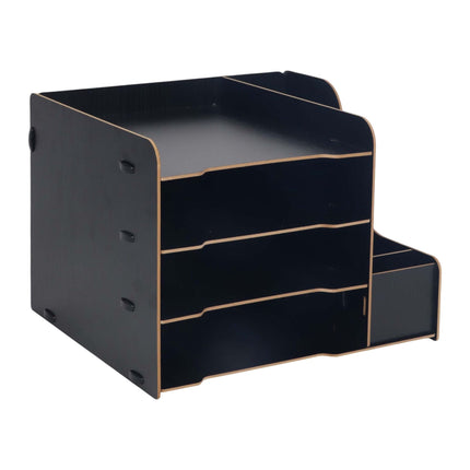 4-Compartment MDF Desk Organiser, Wood-Effect Finish
