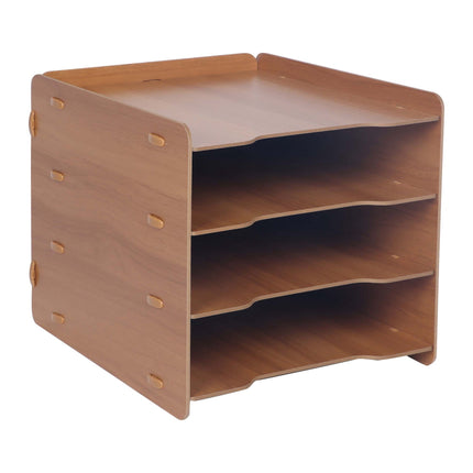 4-Compartment MDF File Tray, Dark Brown Wood-Effect