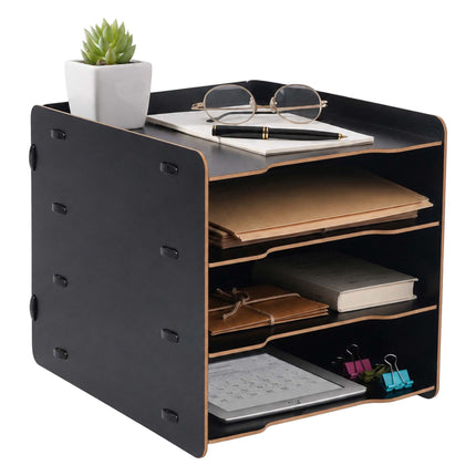 4-Compartment MDF File Tray – Wood-Effect, Black