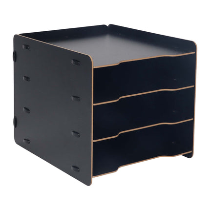 4-Compartment MDF File Tray – Wood-Effect, Black