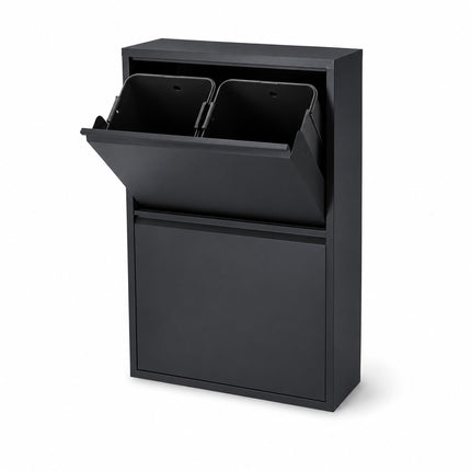 4-Compartment Waste Bin, 4x18L, Black Steel