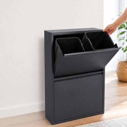 4-Compartment Waste Bin, 4x18L, Black Steel