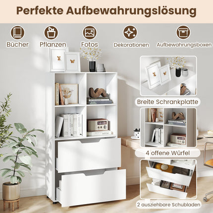 4-Cube Bookshelf with 2 Drawers, 130 cm, White