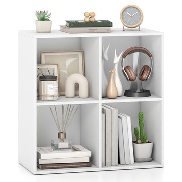 4-Cube White Wooden Bookshelf with Anti-Tipping Kit