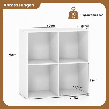 4-Cube White Wooden Bookshelf with Anti-Tipping Kit