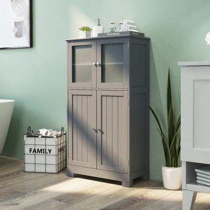 4 Door Bathroom Cabinet with Glass Doors & Adjustable Shelf Kitchen Cabinet Gray
