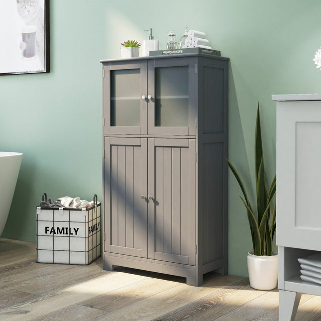 4 Door Bathroom Cabinet with Glass Doors & Adjustable Shelf Kitchen Cabinet Gray