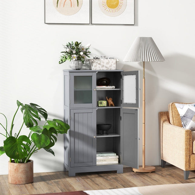 4 Door Bathroom Cabinet with Glass Doors & Adjustable Shelf Kitchen Cabinet Gray