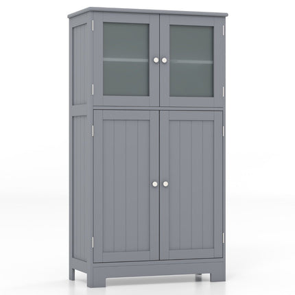 4 Door Bathroom Cabinet with Glass Doors & Adjustable Shelf Kitchen Cabinet Gray