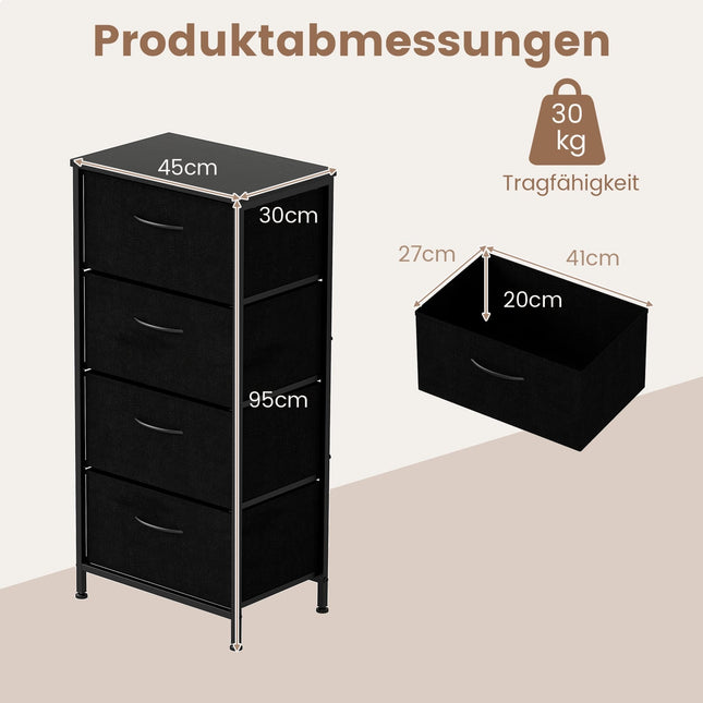 4-Drawer Dresser with Wood Top, Metal Frame, Black