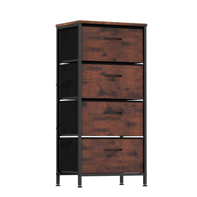 4-Drawer Dresser with Wood Top & Metal Frame, Rustic Brown