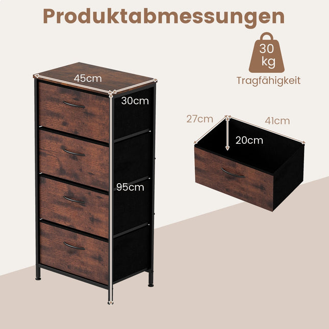 4-Drawer Dresser with Wood Top & Metal Frame, Rustic Brown