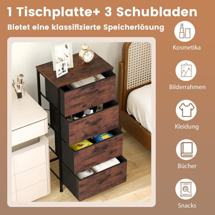 4-Drawer Dresser with Wood Top & Metal Frame, Rustic Brown