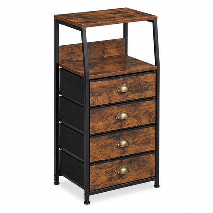 4-Drawer Fabric Chest with Shelves, Brown