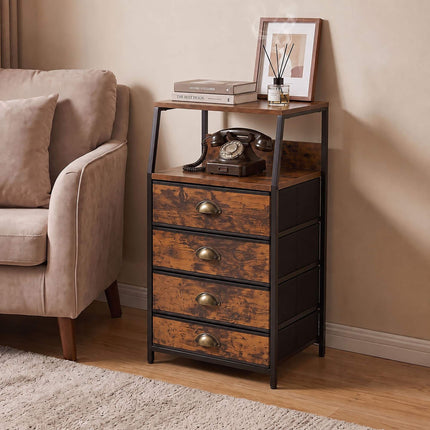 4-Drawer Fabric Chest with Shelves, Brown