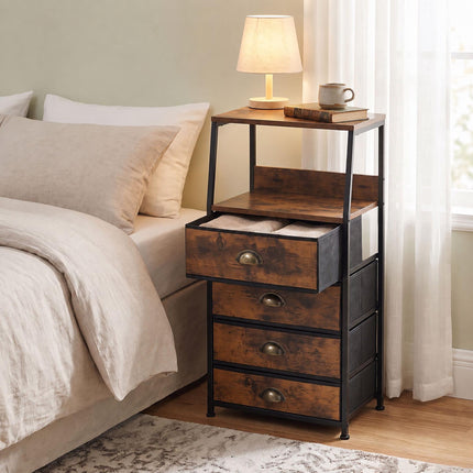 4-Drawer Fabric Chest with Shelves, Brown