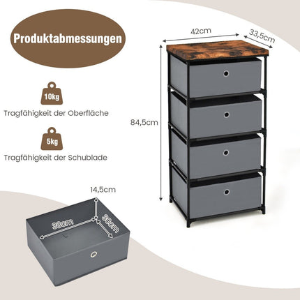 4-Drawer Fabric Dresser for Bedroom Storage, 42x33.5x84.5 cm, Gray