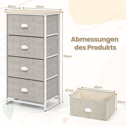4-Drawer Fabric Dresser with Metal Frame, 45x30x94 cm