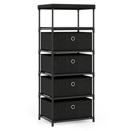 4-Drawer Fabric Dresser with Wood Top and Shelf