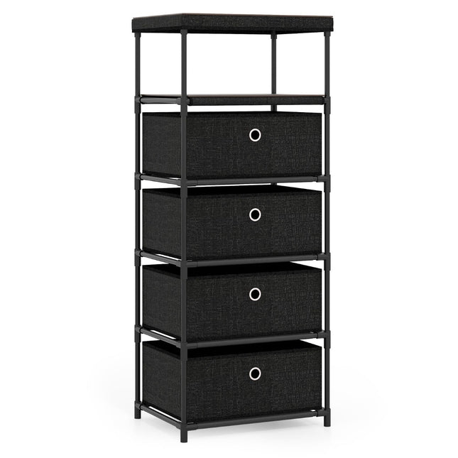 4-Drawer Fabric Dresser with Wood Top and Shelf