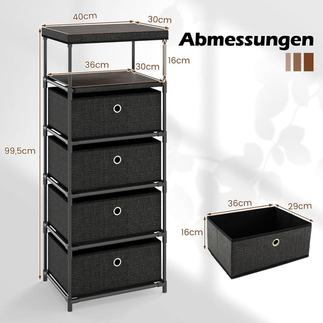 4-Drawer Fabric Dresser with Wood Top and Shelf