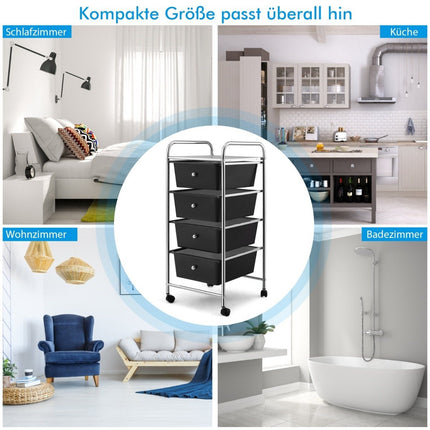 4-Drawer Rolling Storage Cart with Metal Frame, Black