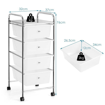 4-Drawer Rolling Storage Cart with Metal Frame, Clear