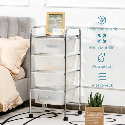 4-Drawer Rolling Storage Cart with Metal Frame, Clear