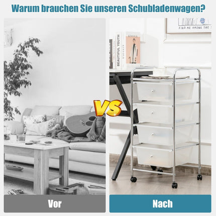 4-Drawer Rolling Storage Cart with Metal Frame, Clear
