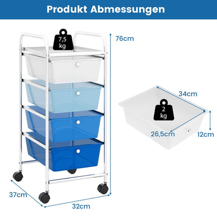4-Drawer Rolling Storage Cart with Removable Bins