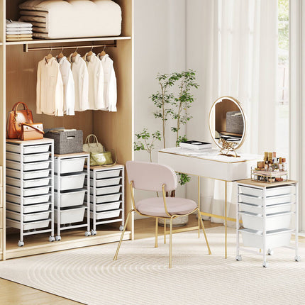 4-Drawer Rolling Storage Cart with Wooden Top, Lockable Wheels