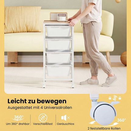 4-Drawer Rolling Storage Cart with Wooden Top, Lockable Wheels